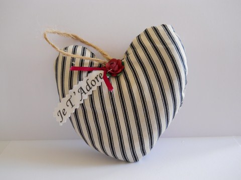 ​Black & White Striped Lavender Heart - Je T' Adore