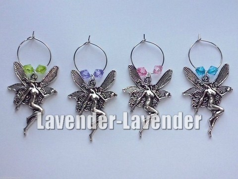 Lavender Fairies wine glass charms